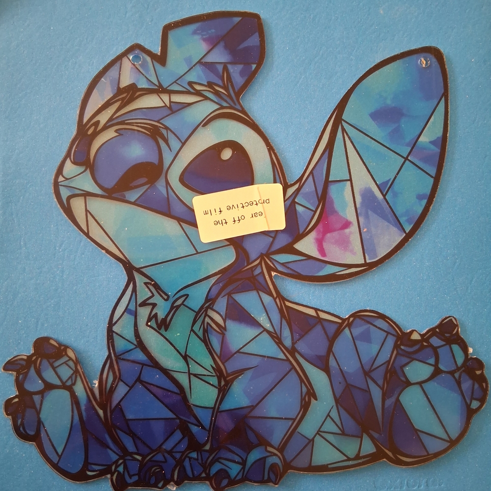 Blue Geometric Stitch Decorative Wall Hanging Suncatcher Hard Plastic